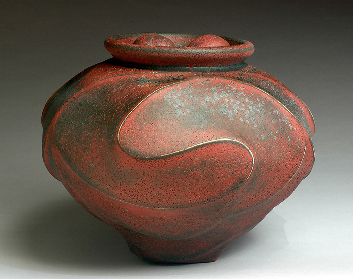 Red/Black Vessel with Double Shell by Jim Connell - Click Image to Close